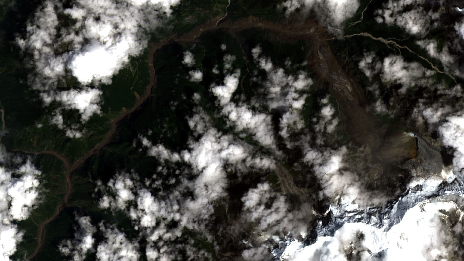 Landsat 9 satellite view of the debris-flow path in the mountains of northern Nepal on August 26, 2026