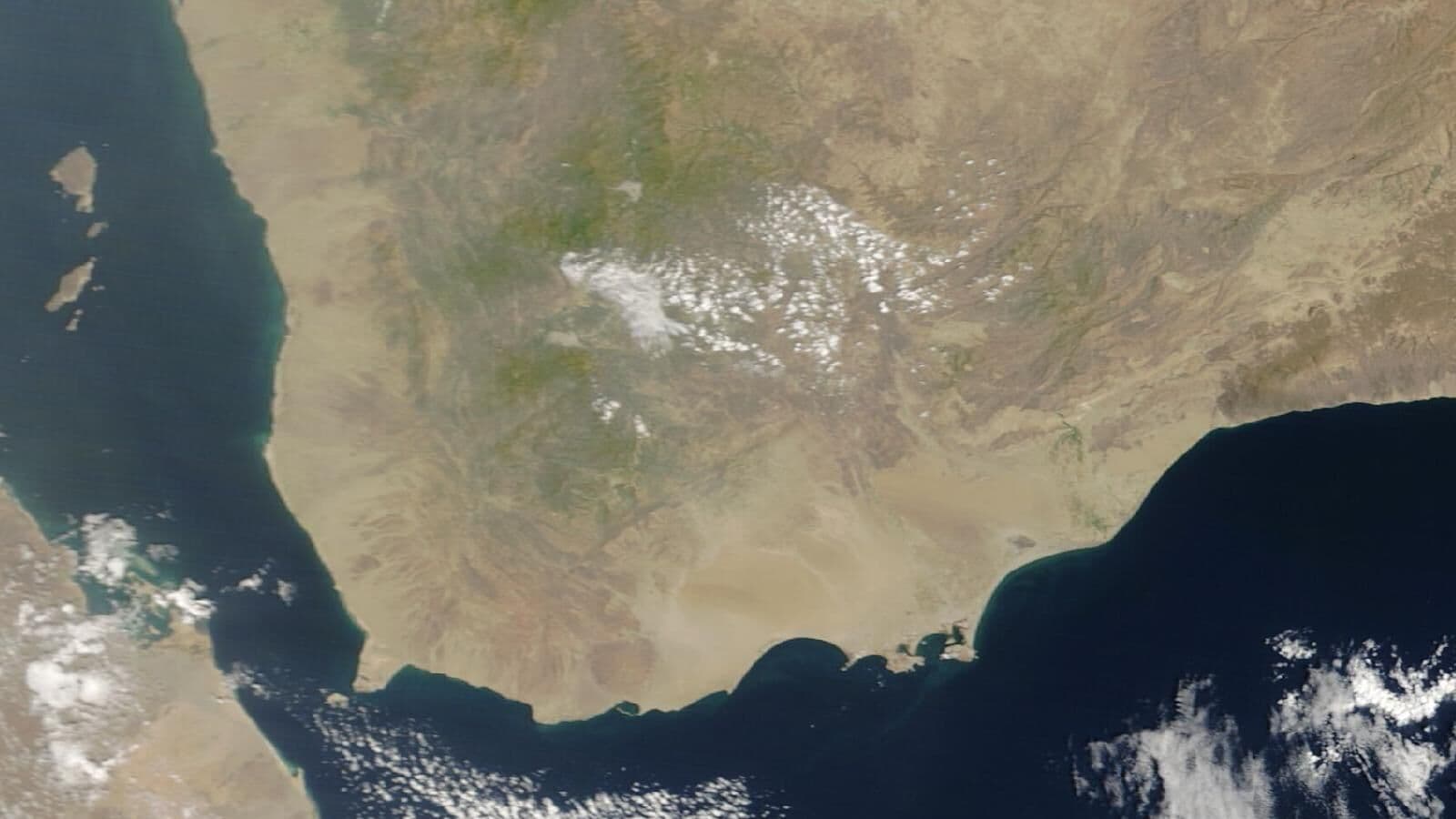 Satellite view of southwestern Yemen, including Taiz, the Red Sea coast and Aden, on October 5, 2026